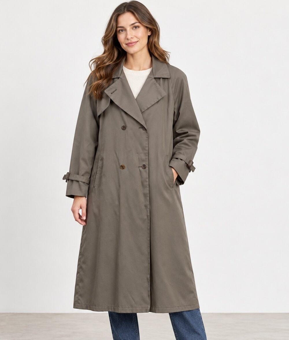 London Fog Vintage Trench Coat Womens 8 Canvas Taupe Double Breasted Old Money